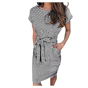 Summer T Shirt Dress for Women Short Sleeve Elastic Waist